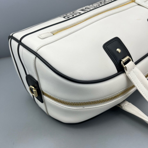 Dior Medium Dior Vibe Classic Bowling Bag Calfskin White Black