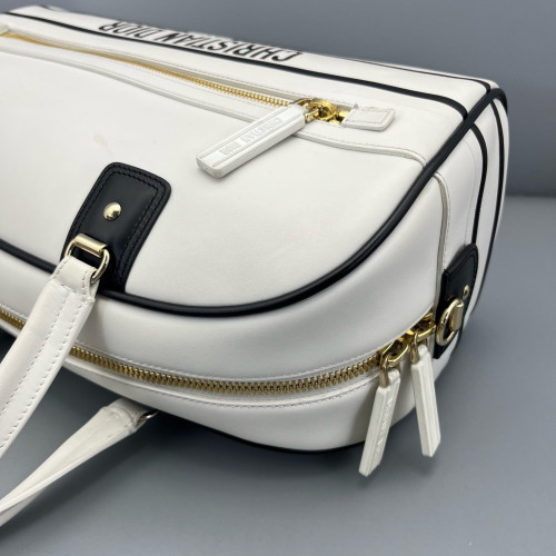 Dior Medium Dior Vibe Classic Bowling Bag Calfskin White Black