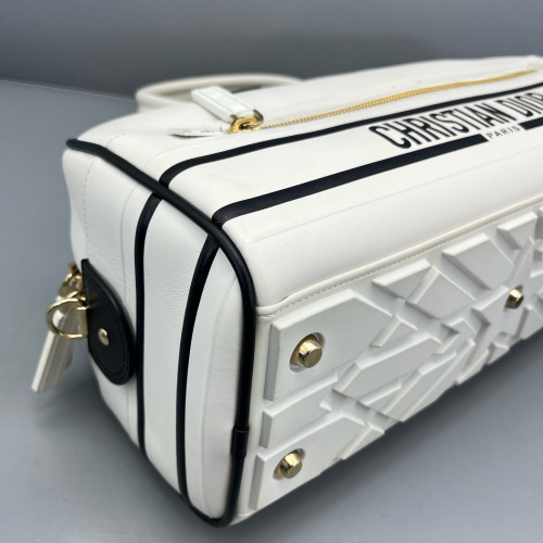 Dior Medium Dior Vibe Classic Bowling Bag Calfskin White Black