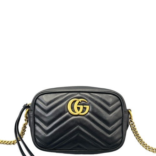 Gucci Matelasse Mini GG Marmont Chain Shoulder Bag Calfskin Black