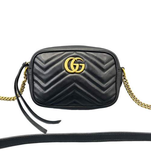 Gucci Matelasse Mini GG Marmont Chain Shoulder Bag Calfskin Black