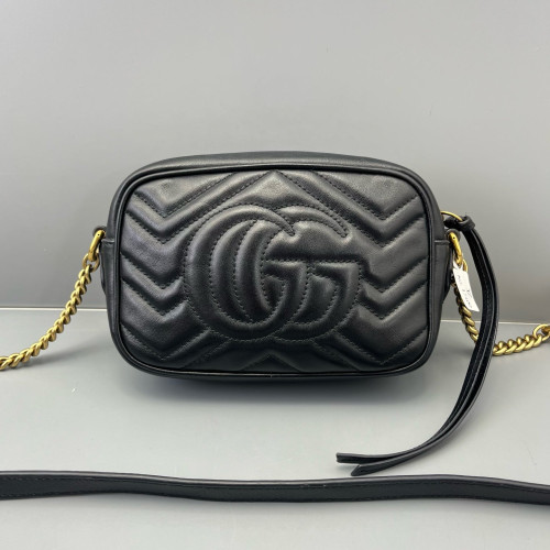 Gucci Matelasse Mini GG Marmont Chain Shoulder Bag Calfskin Black