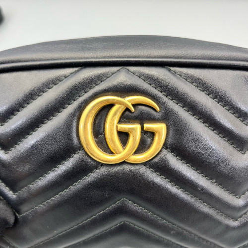 Gucci Matelasse Mini GG Marmont Chain Shoulder Bag Calfskin Black