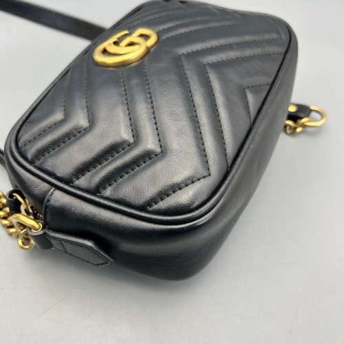 Gucci Matelasse Mini GG Marmont Chain Shoulder Bag Calfskin Black