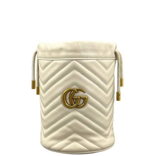 Gucci Matelasse Mini GG Marmont Bucket Bag Calfskin White Gold