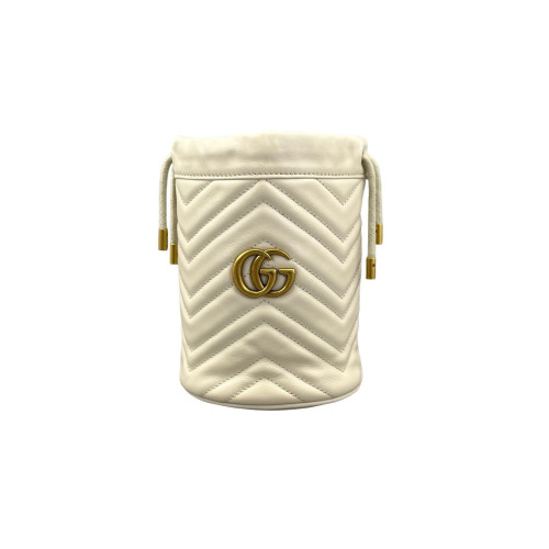 Gucci Matelasse Mini GG Marmont Bucket Bag Calfskin White Gold