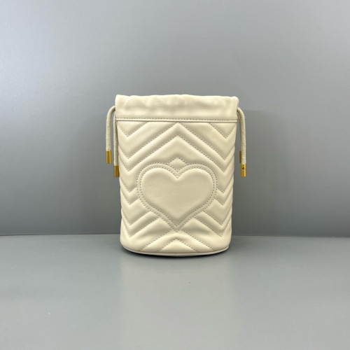 Gucci Matelasse Mini GG Marmont Bucket Bag Calfskin White Gold