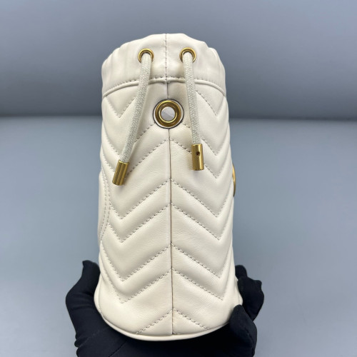 Gucci Matelasse Mini GG Marmont Bucket Bag Calfskin White Gold