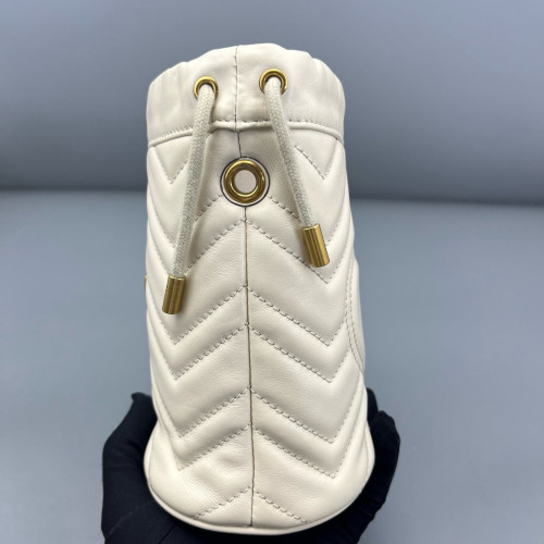 Gucci Matelasse Mini GG Marmont Bucket Bag Calfskin White Gold