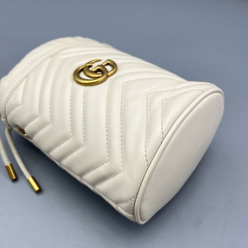 Gucci Matelasse Mini GG Marmont Bucket Bag Calfskin White Gold