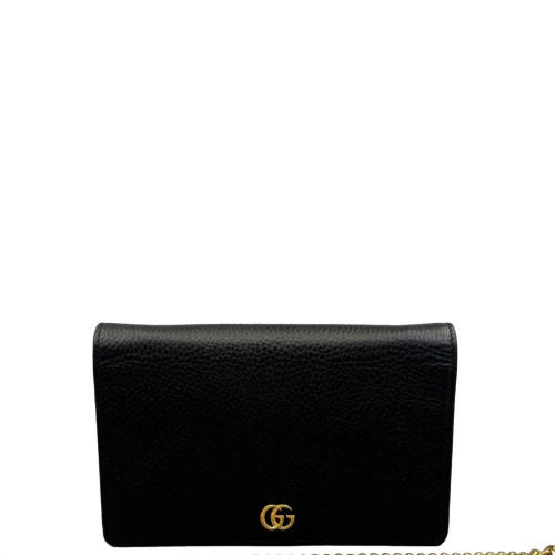 Gucci Mini GG Marmont Wallet On Chain Full Flap Grained Calfskin Black