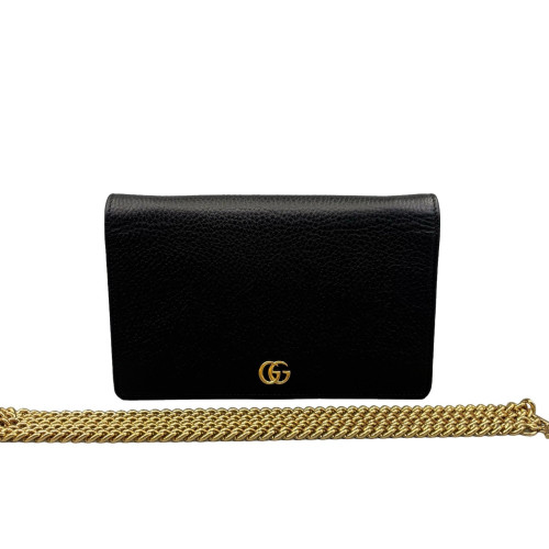Gucci Mini GG Marmont Wallet On Chain Full Flap Grained Calfskin Black