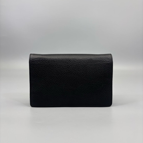 Gucci Mini GG Marmont Wallet On Chain Full Flap Grained Calfskin Black