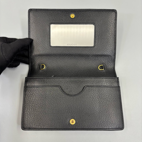 Gucci Mini GG Marmont Wallet On Chain Full Flap Grained Calfskin Black