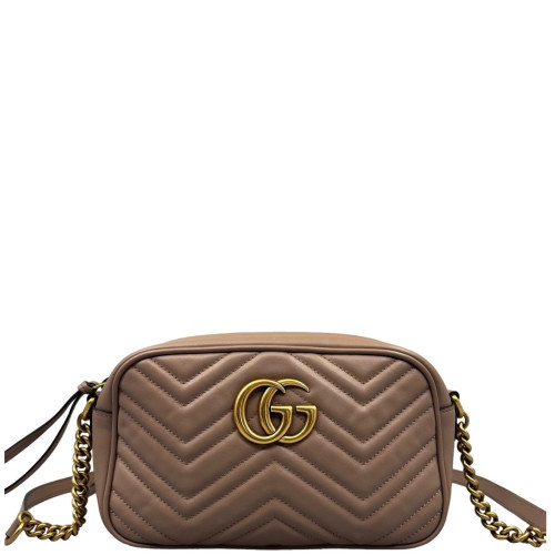 Gucci Matelasse Small GG Marmont Chain Shoulder Bag Calfskin Natural Tan