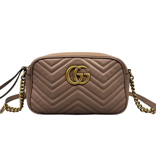 Gucci Matelasse Small GG Marmont Chain Shoulder Bag Calfskin Natural Tan
