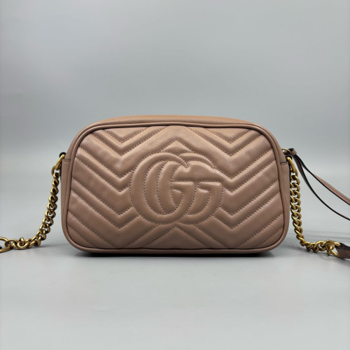 Gucci Matelasse Small GG Marmont Chain Shoulder Bag Calfskin Natural Tan