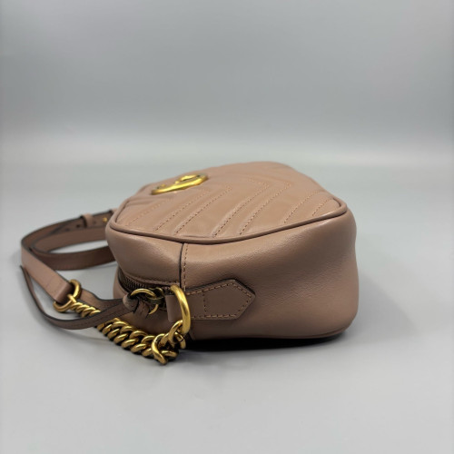 Gucci Matelasse Small GG Marmont Chain Shoulder Bag Calfskin Natural Tan