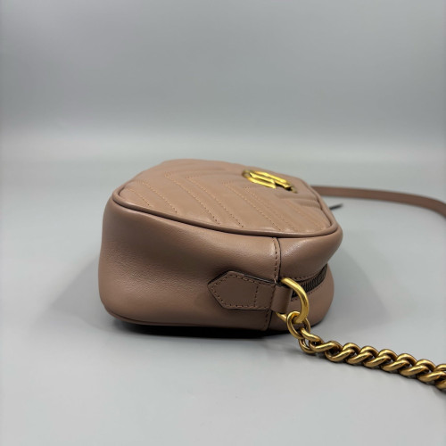 Gucci Matelasse Small GG Marmont Chain Shoulder Bag Calfskin Natural Tan