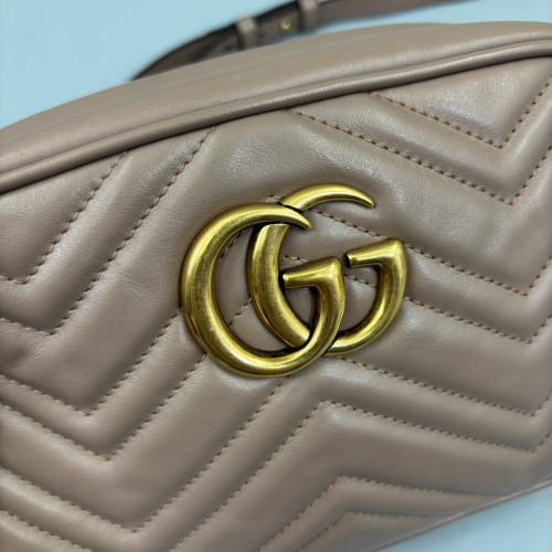 Gucci Matelasse Small GG Marmont Chain Shoulder Bag Calfskin Natural Tan