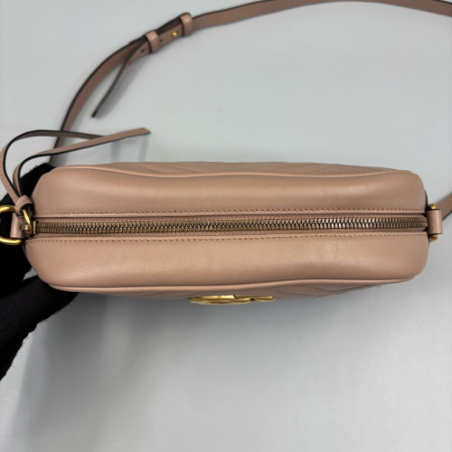 Gucci Matelasse Small GG Marmont Chain Shoulder Bag Calfskin Natural Tan