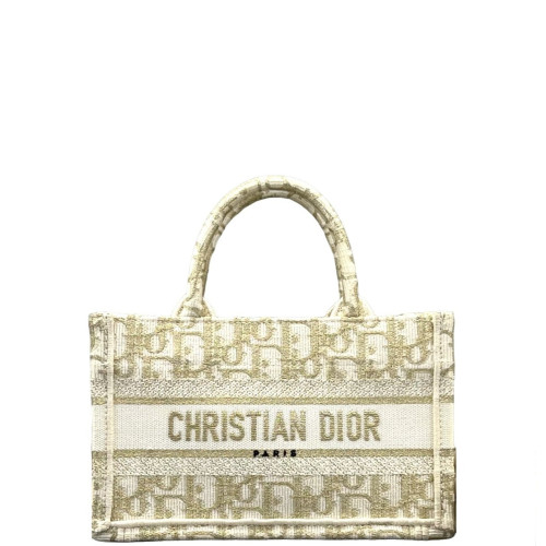 Dior Mini Book Tote Canvas Pale Gold White
