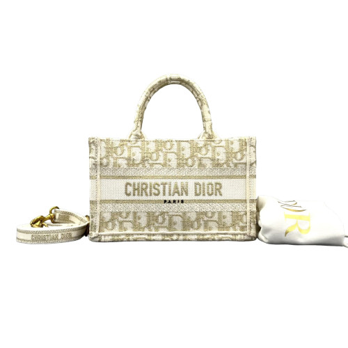 Dior Mini Book Tote Canvas Pale Gold White