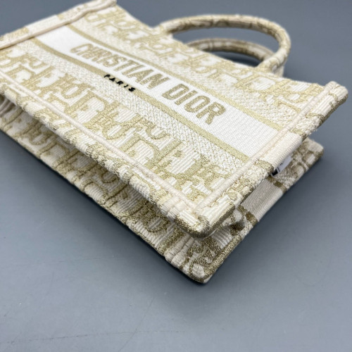 Dior Mini Book Tote Canvas Pale Gold White