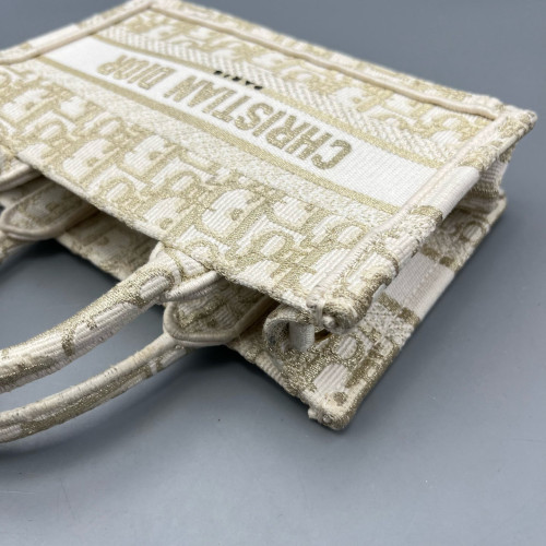 Dior Mini Book Tote Canvas Pale Gold White