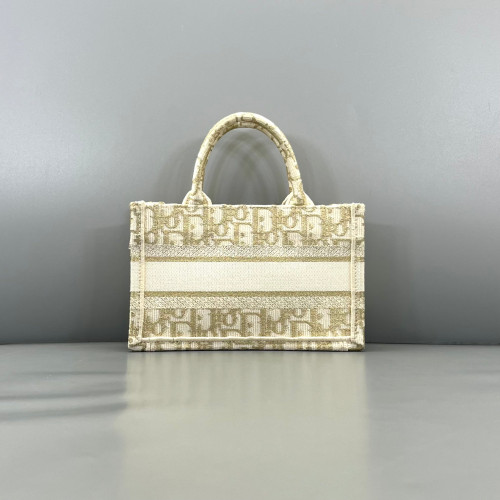 Dior Mini Book Tote Canvas Pale Gold White