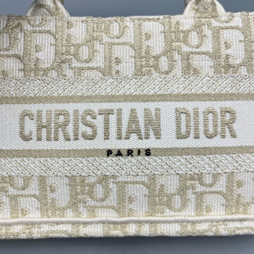Dior Mini Book Tote Canvas Pale Gold White