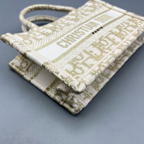 Dior Mini Book Tote Canvas Pale Gold White