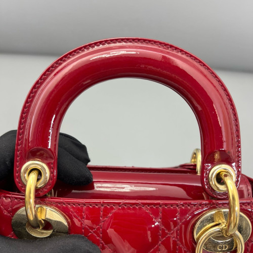 Dior Mini Lady Dior Patent Calfskin Red