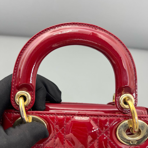 Dior Mini Lady Dior Patent Calfskin Red