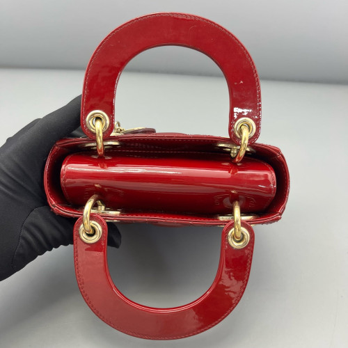 Dior Mini Lady Dior Patent Calfskin Red