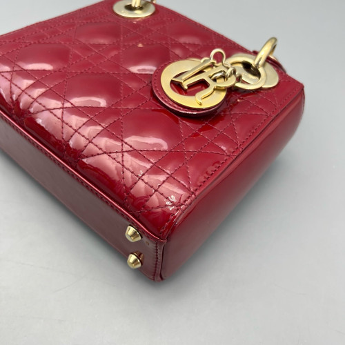 Dior Mini Lady Dior Patent Calfskin Red
