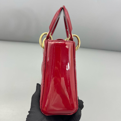 Dior Mini Lady Dior Patent Calfskin Red