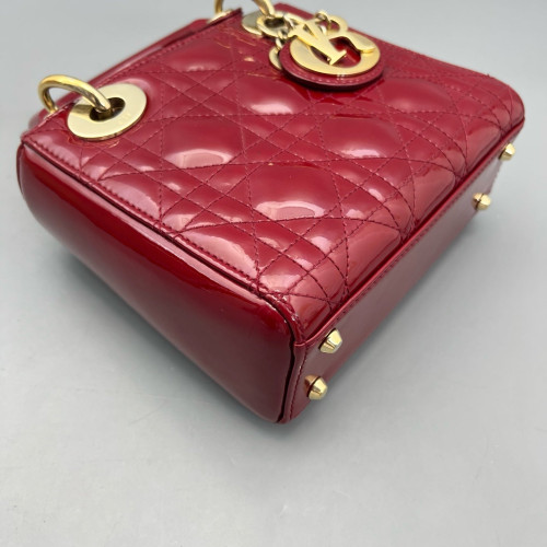 Dior Mini Lady Dior Patent Calfskin Red