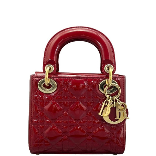 Dior Mini Lady Dior Patent Calfskin Red