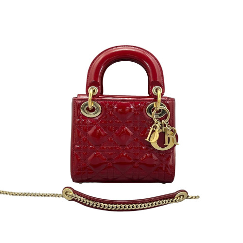 Dior Mini Lady Dior Patent Calfskin Red
