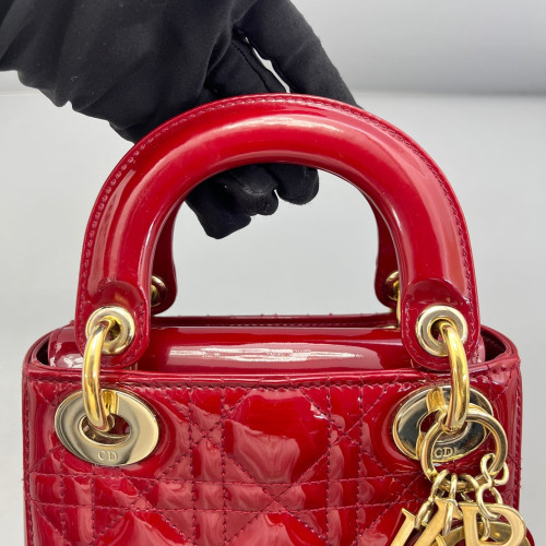 Dior Mini Lady Dior Patent Calfskin Red