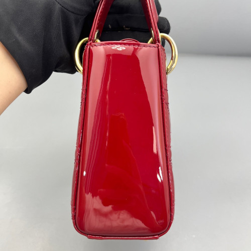 Dior Mini Lady Dior Patent Calfskin Red
