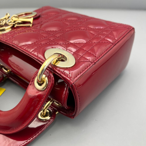 Dior Mini Lady Dior Patent Calfskin Red