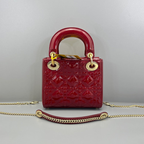Dior Mini Lady Dior Patent Calfskin Red
