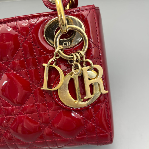 Dior Mini Lady Dior Patent Calfskin Red