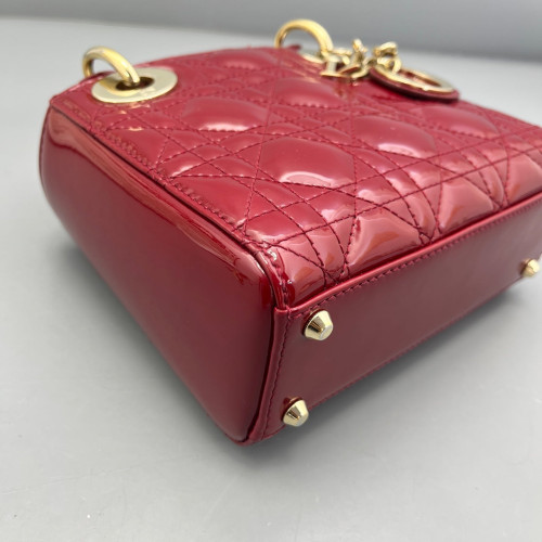 Dior Mini Lady Dior Patent Calfskin Red