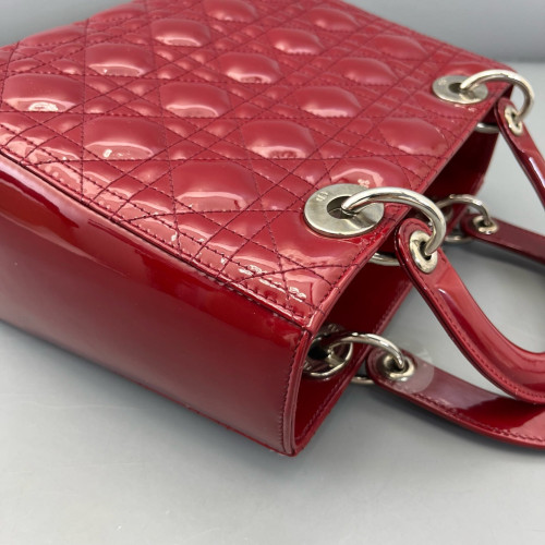 Dior Medium Lady Dior Patent Calfskin Red