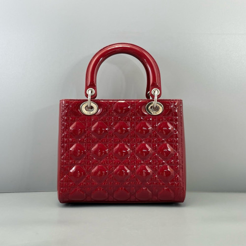 Dior Medium Lady Dior Patent Calfskin Red