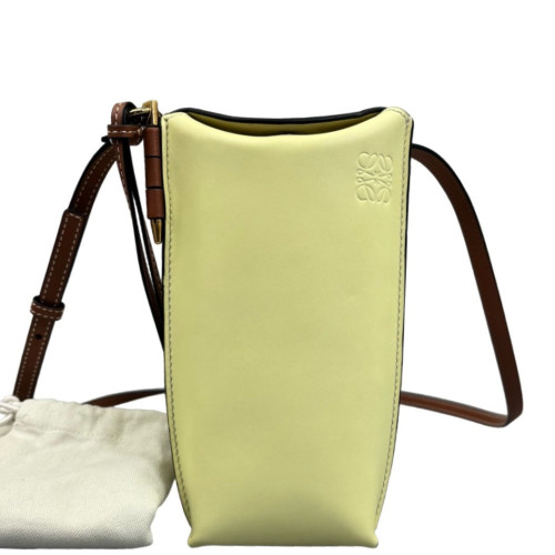 Loewe Phone Holder Calfskin Yellow Brown