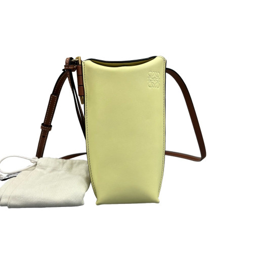 Loewe Phone Holder Calfskin Yellow Brown